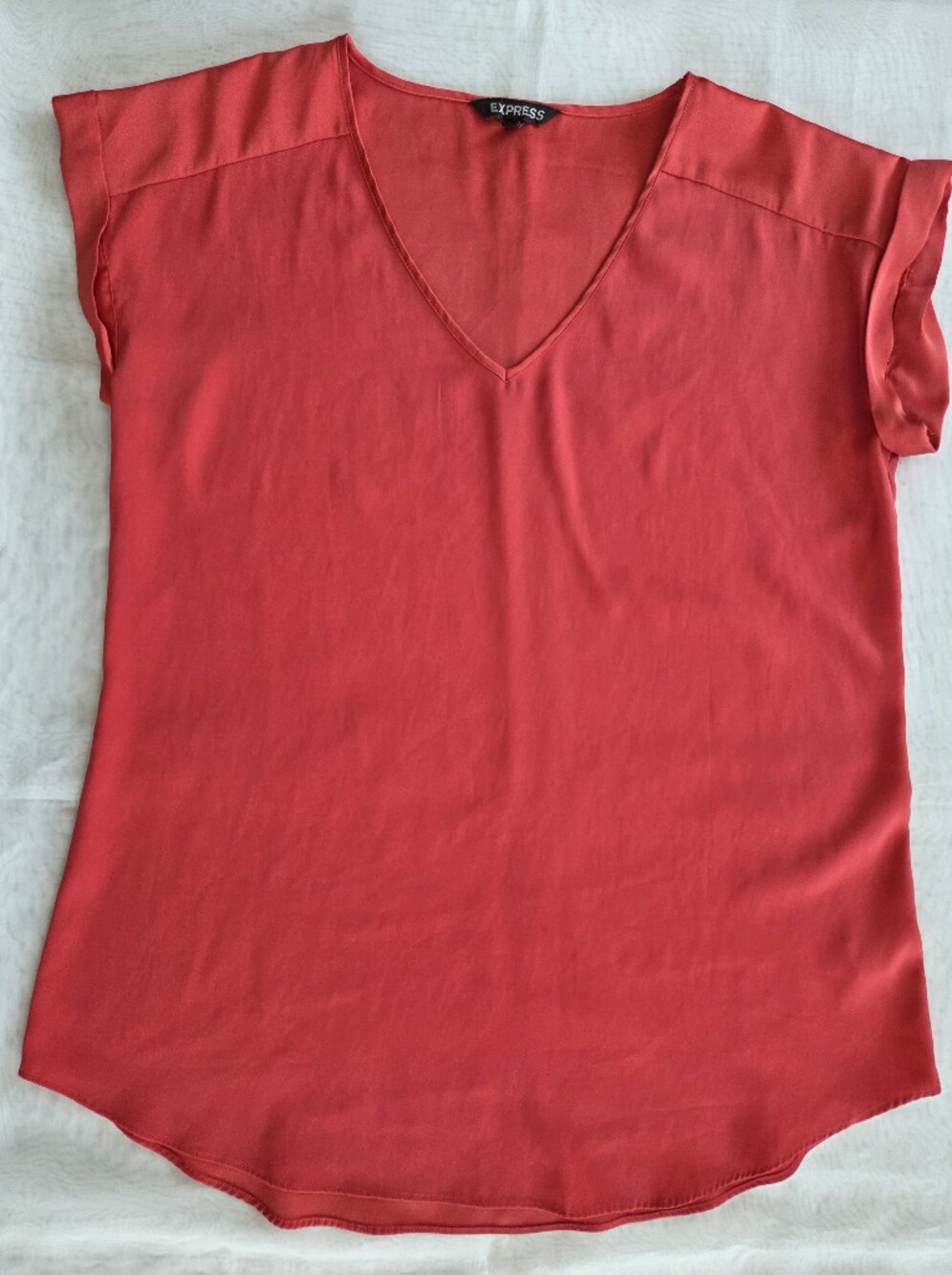 Express Women’s Coral-Red V-Neck Cap Sleeve Blouse